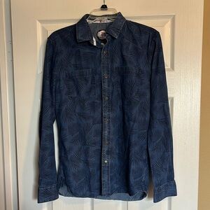 Stylish Navy Leaf Print Casual Button Down Shirt